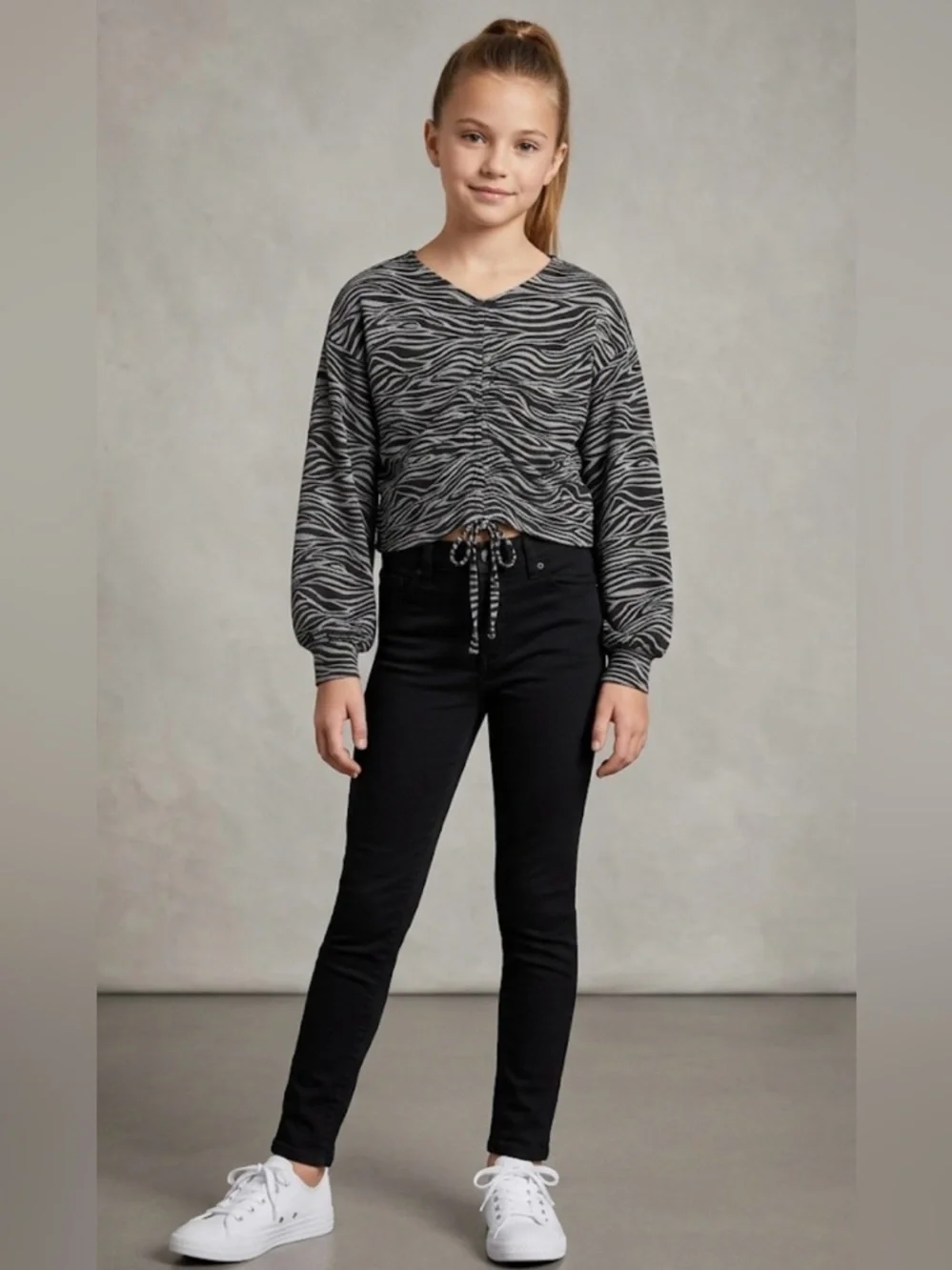 NWT Jessica Simpson Girls Zebra Animal Print Cropped Ruched top size 8/10 - Picture 1 of 6